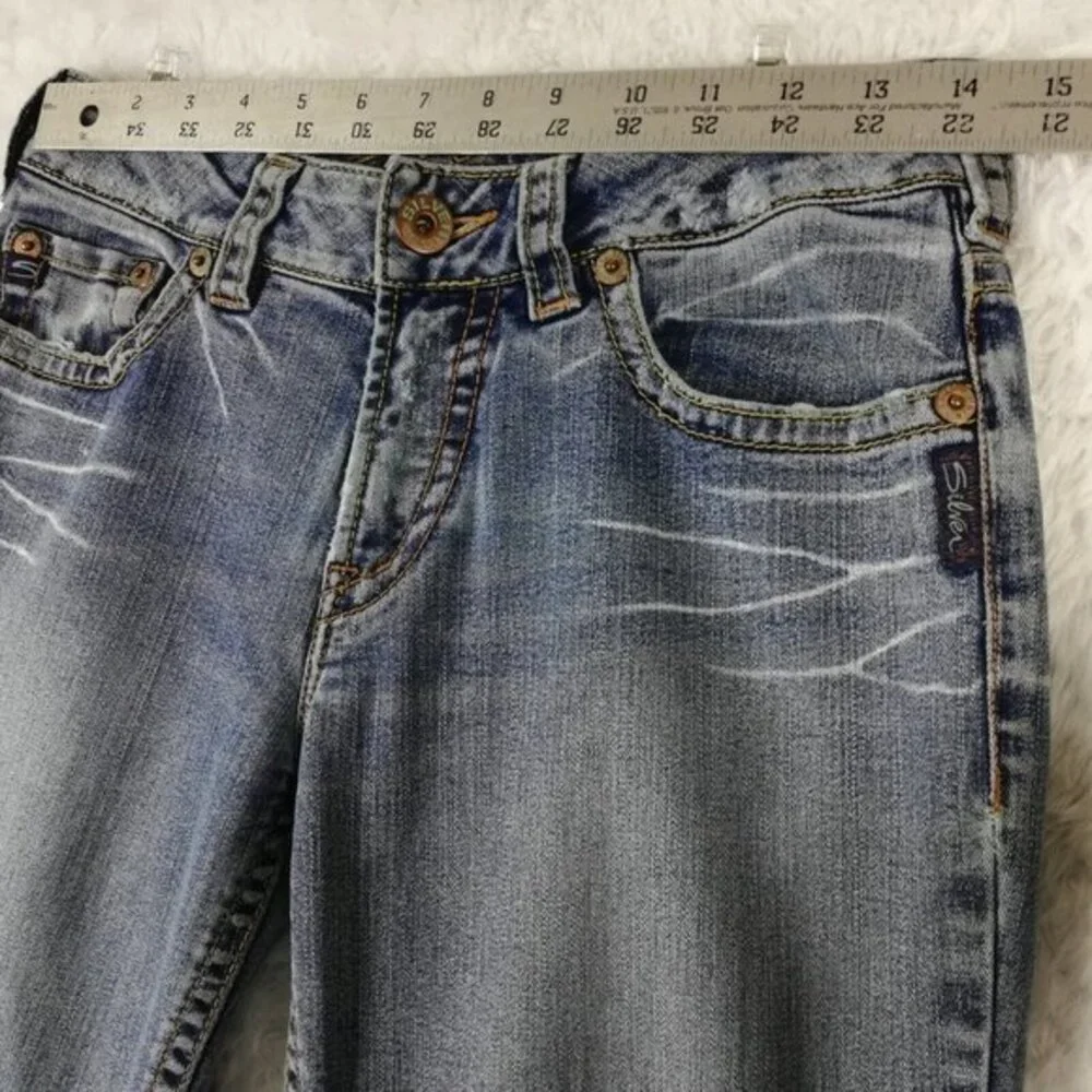 Silver Womens Jeans Suki Boot Cut Denim Blue Indigo Wash Low Rise Whiskering 29 - Picture 7 of 13